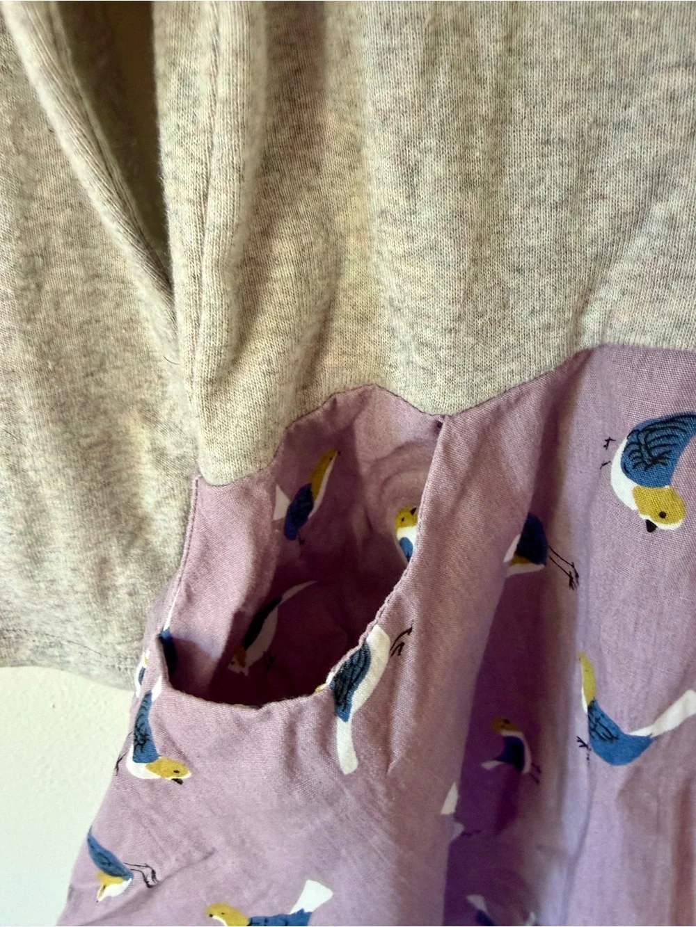 Girls' Lilac Bird-Print Casual Long Sleeve Dress
